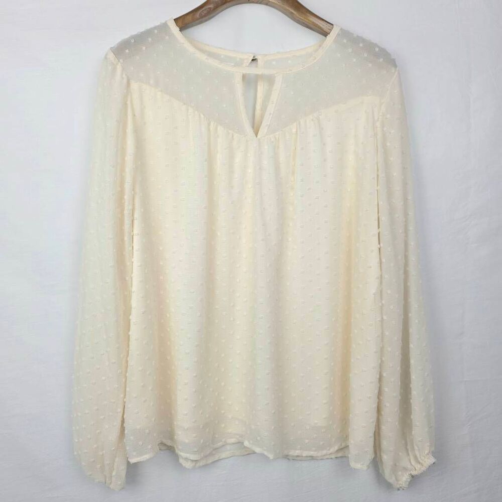 Maurices XL Ivory Swiss Dot Sheer Yoke Long Sleeve Blouse - Picture 2 of 9